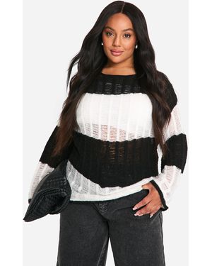 Boohoo Jersey Plus Oversize De Punto Escalonado Con Rayas - Blanco