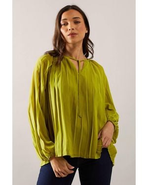 Wallis Petite Pleated Blouson Sleeve Blouse - Green