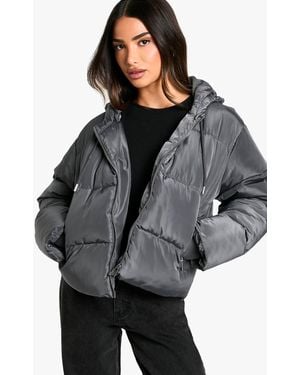 Boohoo Petite Hooded Short Puffer - Gray