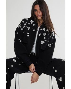 Nasty Gal Limited Embellished Flower Applique Jacket - Black