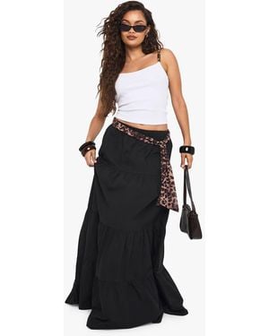 Boohoo Poplin Tiered Maxi Skirt - Black