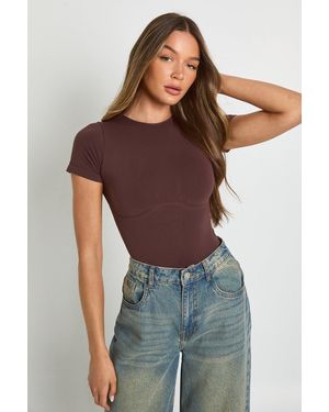 Boohoo Seamless Crew Neck Short Sleeve Bodysuit - Brown