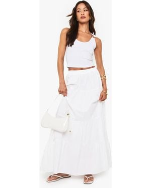 Boohoo Tall Poplin Tiered Maxi Skirt - White