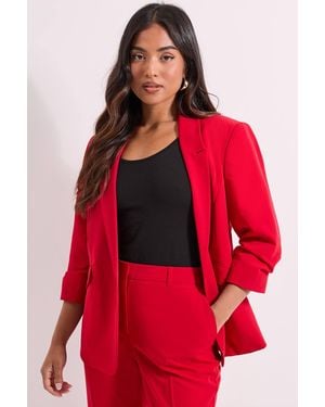 Dorothy Perkins Petite Ruched Sleeve Blazer - Red