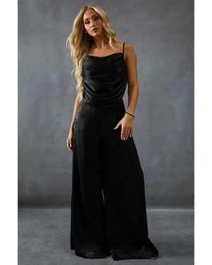 MissPap Lame Draped Bust Top & Wide Leg Trouser Co-Ord - Black