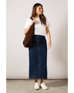 Wallis Button Through Denim Midi Skirt - Blue