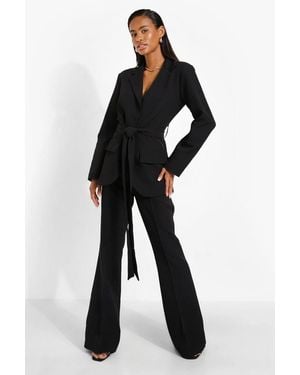 Boohoo Obi Tie Waist Tailored Blazer - Black