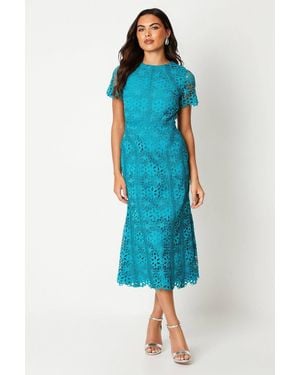 Coast Geo Lace Midi Dress With Angled Trims - Blue