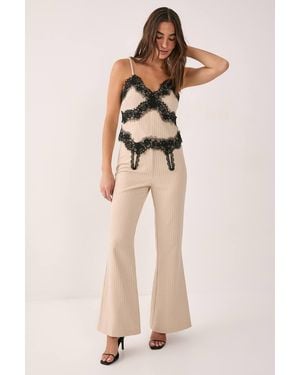 Nasty Gal Pinstripe Lace Trim Tailored Flared Pants - Natural
