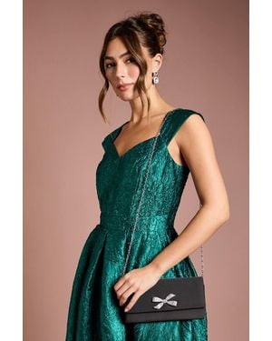 Coast Galaxy Satin Diamante Bow Brooch Clutch Bag - Black