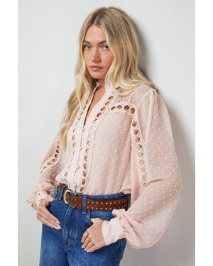 Oasis Dobby Chiffon Trim Detail Button Down Blouse - Pink