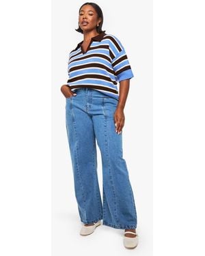Boohoo Plus Seam Detail Wide Leg Trouser - Blue