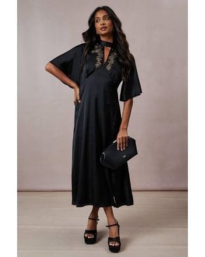 Oasis Hand Embellished Satin Maxi Dress - Black