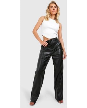 Boohoo Leather Look Relaxed Fit Straight Leg Pants - Black