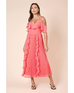 Dorothy Perkins Dp Luxe Ruffle Front Cold Shoulder Midi Dress - Pink