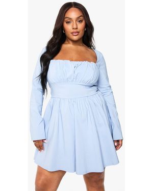 Boohoo Plus Plunge Corset Detail Long Sleeve Skater Dress in Green | Lyst