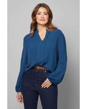Wallis Collarless Woven Blouse - Blue