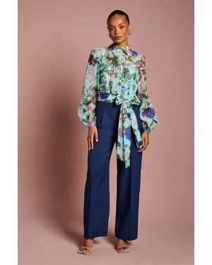 Coast Petite Printed Blouson Sleeve Pintuck Detail Wide Leg Jumpsuit - Blue