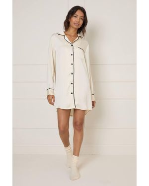 Oasis Long Sleeve Plain Satin Nightie - Natural