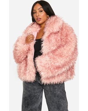 Boohoo Plus Shaggy Faux Fur Coat - Pink
