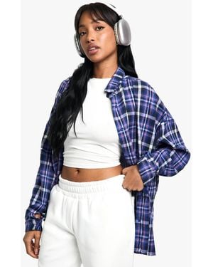 Boohoo Flannel Oversized Shirt - Blue