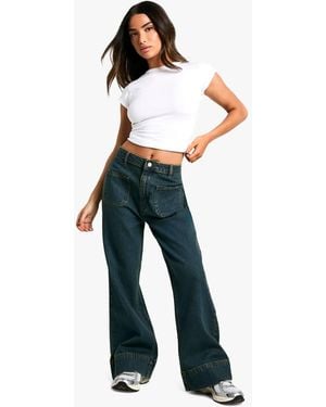 Boohoo Petite Pocket Detail Flare Leg Jean - Blue
