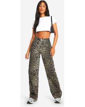 Boohoo Tall Leopard Straight Leg Jean - Multicolor
