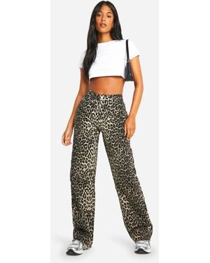 Boohoo Tall Leopard Straight Leg Jean - Multicolor