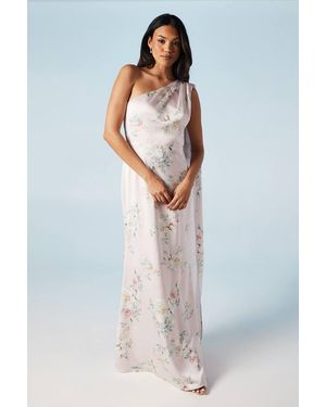 Coast Spring Posy Printed Satin Drape Shoulder Bridesmaid Dress - Pink