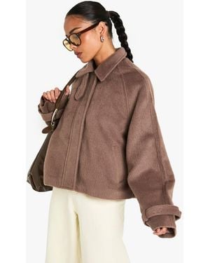 Boohoo Wool Look Collar Jacket - Brown