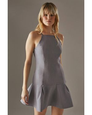 Warehouse Tailored High Neck Mini Dress With Drop Hem - Gray