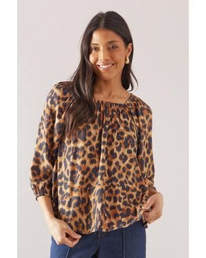 Wallis Leopard Square Neck Top - Brown