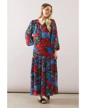 Wallis Floral Chiffon Smock Maxi Dress - Black