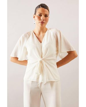 Wallis Occasion Hotfix Tie Blouse - Natural