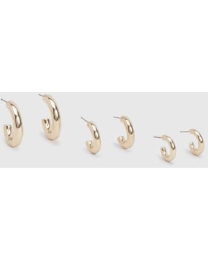 Boohoo Mixed Sized Hoop Earrings 3 Pack - Metallic