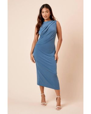 Dorothy Perkins Petite Ruched Side Slinky Jersey Midi Dress - Blue