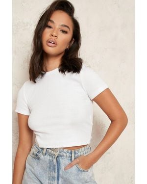 Boohoo Short Sleeve Crew Neck Ribbed Top - White