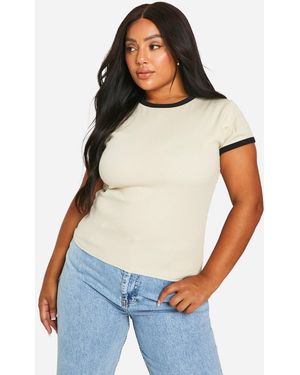 Boohoo Plus Short Sleeve Ringer Tshirt - White