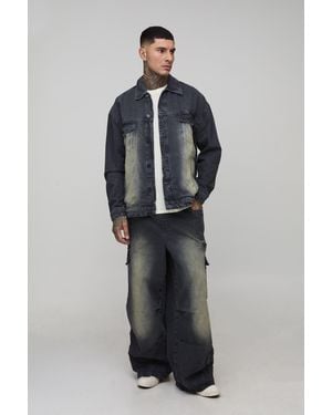 BoohooMAN Tall Tinted Washed Boxy Oversized Jean Jacket - Blue