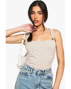Boohoo Marl Square Neck Trim Detail Top - White