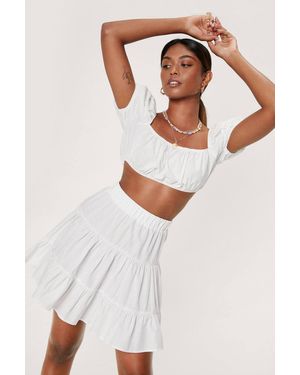 Nasty Gal Linen Look Puff Sleeve Square Neck Bralette - White