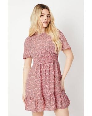 Dorothy Perkins Ditsy Shirred Waist Angel Sleeve Mini Dress - Pink