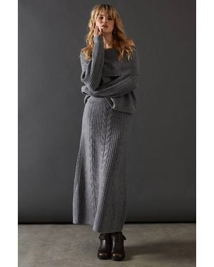 Warehouse Cable Front Knitted Maxi Skirt - Black