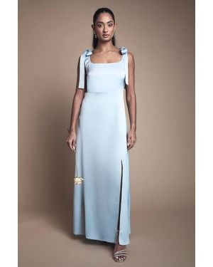 Oasis Satin Tie Shoulder Midi Bridesmaid Dress - Blue