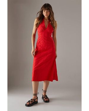 Warehouse Floral Cotton Halter Midi Sundress - Red
