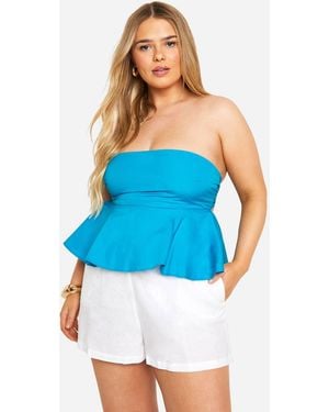 Boohoo Plus Cotton Poplin Bow Tie Back Smock Top - Blue