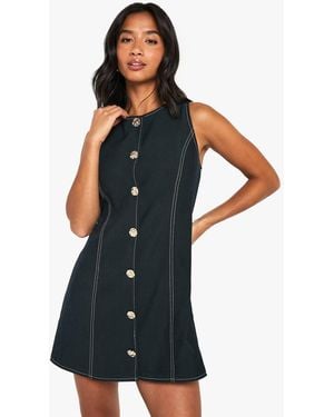Boohoo Petite Button Tailored Sleeveless A Line Mini Dress - Blue
