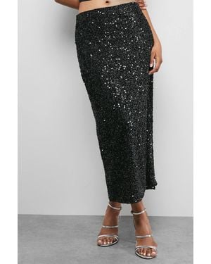 Warehouse Tinsel Sequin Midaxi Skirt Co Ord - Black