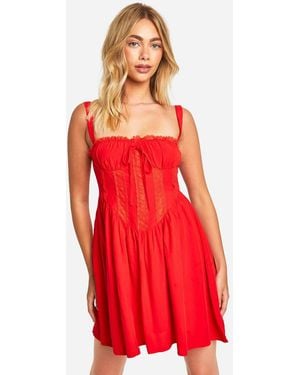 Boohoo Lace Corset Smock Dress - Red