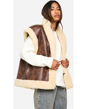 Boohoo Vintage Look Bonded Aviator Gilet - Natural